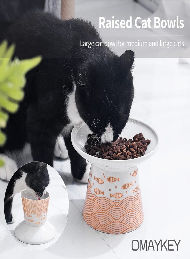 OMAYKEY 6.25 Inch Extra Wide Ceramic Raised Cat Bowls, Upgraded Elevated Porcelain Cat Food Water Bowl Dish, Stress Free Pet Feeder Bowls Dishes for Elder Big Cats & Small Dogs, Green & Orange - Image 5